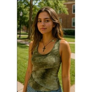 Vtg Y2K Fairycore Fairy Grunge Boho Indie Sleeze Green Sleeveless Top L Layered